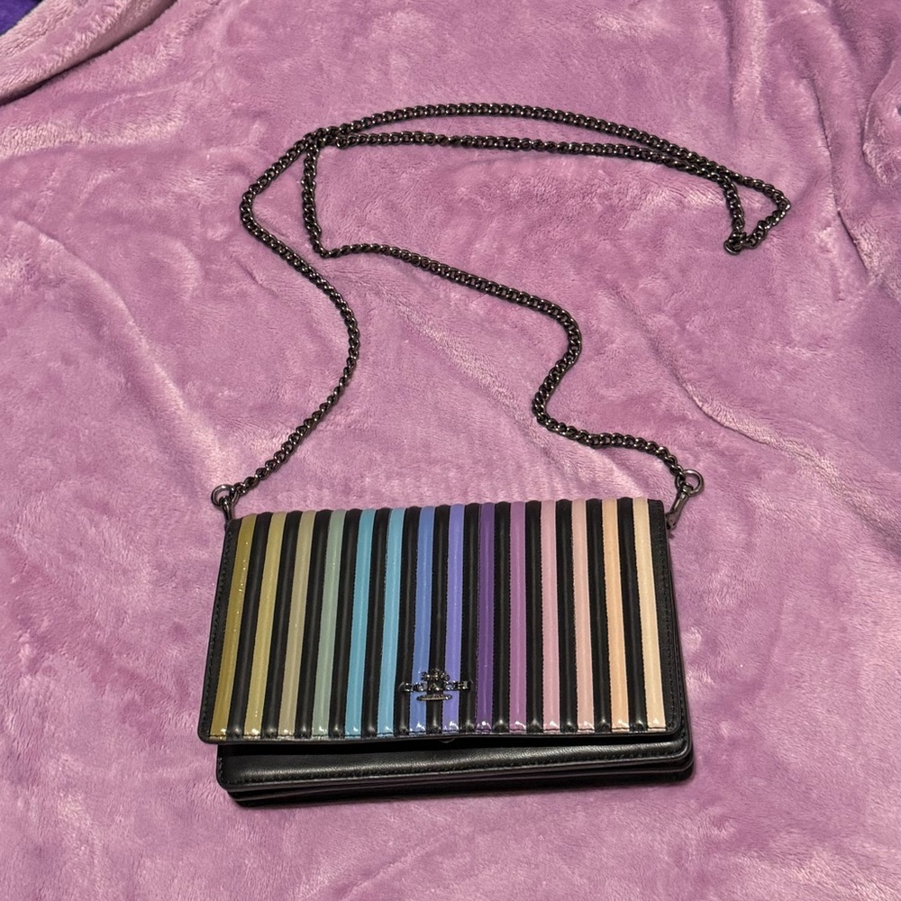 COAH CALLIE FOLDOVER CHAIN OMBRÉ QUILTED LEATHER CLUTCH IN RAINBOW
